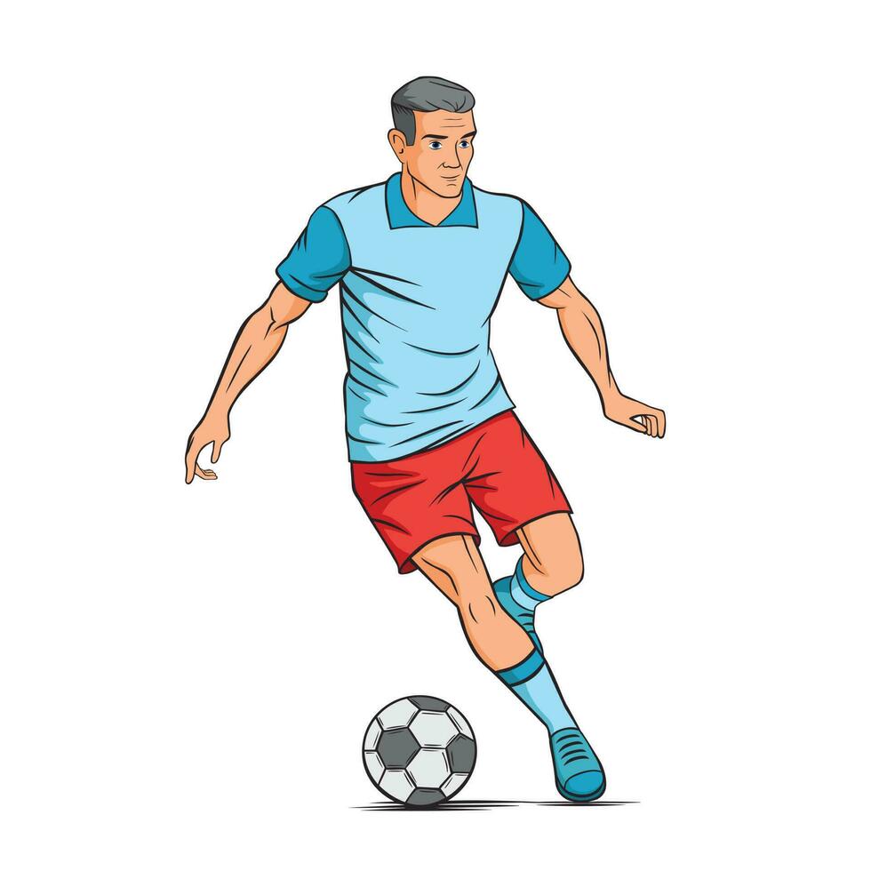 Soccer player quick shooting a ball isolated on a white background. vector