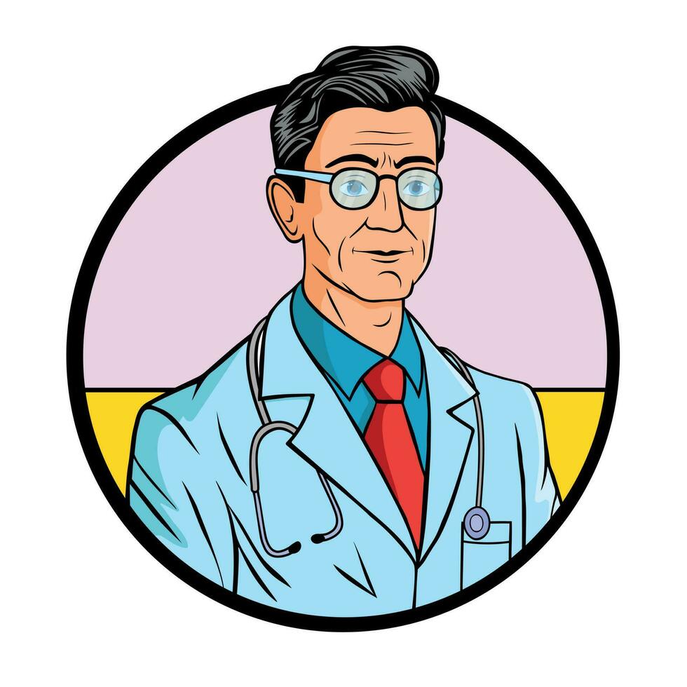 alegre masculino doctor. vector ilustración de un sonriente médico en blanco antecedentes.