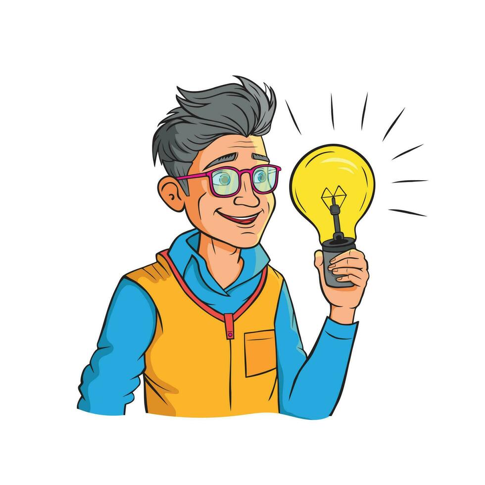 Concept of a great idea. Man shows gesture. Solution of the problem. vector