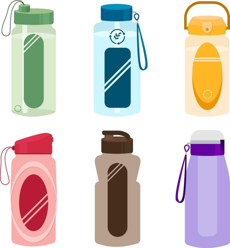 Simple reusable drinking bottle Collection in Flat Illustration vector