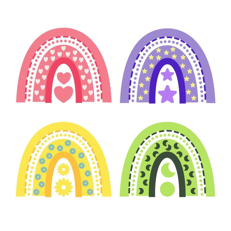 Rainbow set. Cute hand-drawn rainbow. Vector illustration.