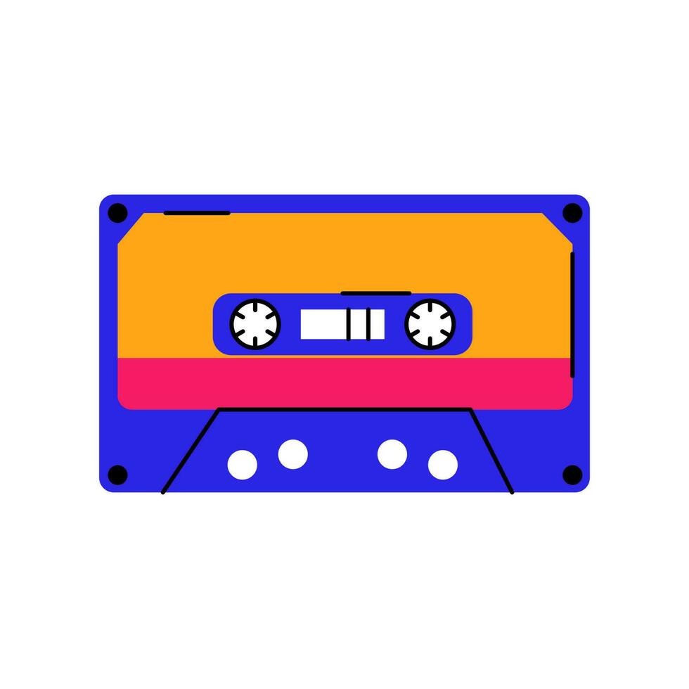 Audio cassette tape in trendy style isolated on a white background. Concept of 80s 90s. vector