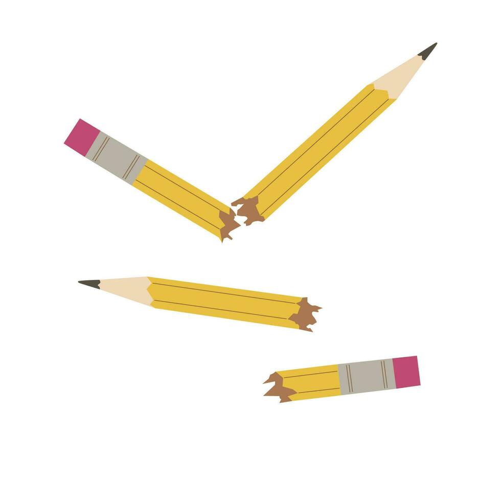 Broken pencils. Illustration of used pencils on a white background. The concept of anxiety, problems, anger. Abstract background. Flat vector illustration