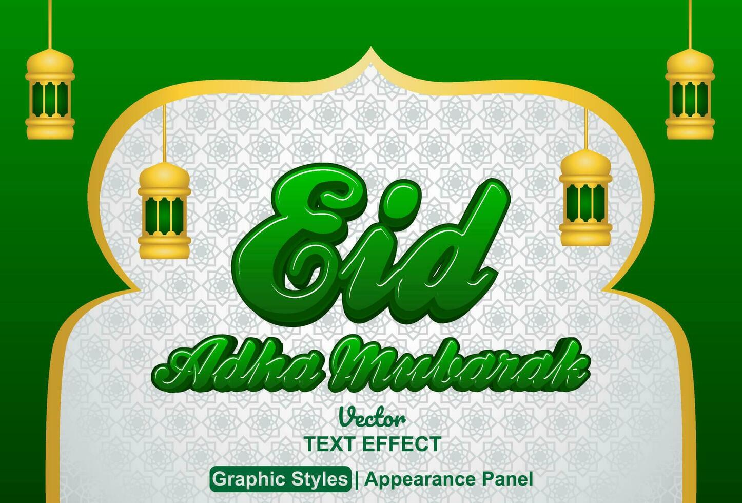 eid adha Mubarak texto efecto con verde color gráfico estilo y editable. vector