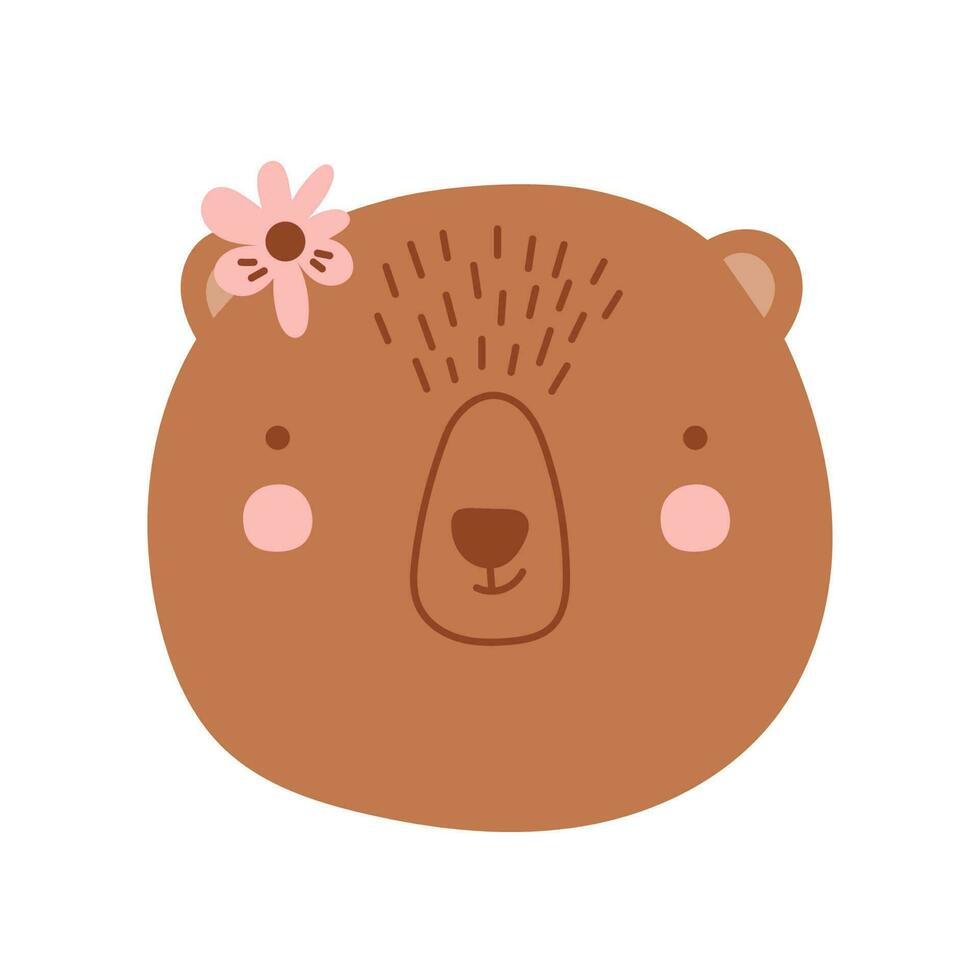Kawaii Face Bear. Scandinavian face bear. Element for print, postcard and poster. Vector illustration