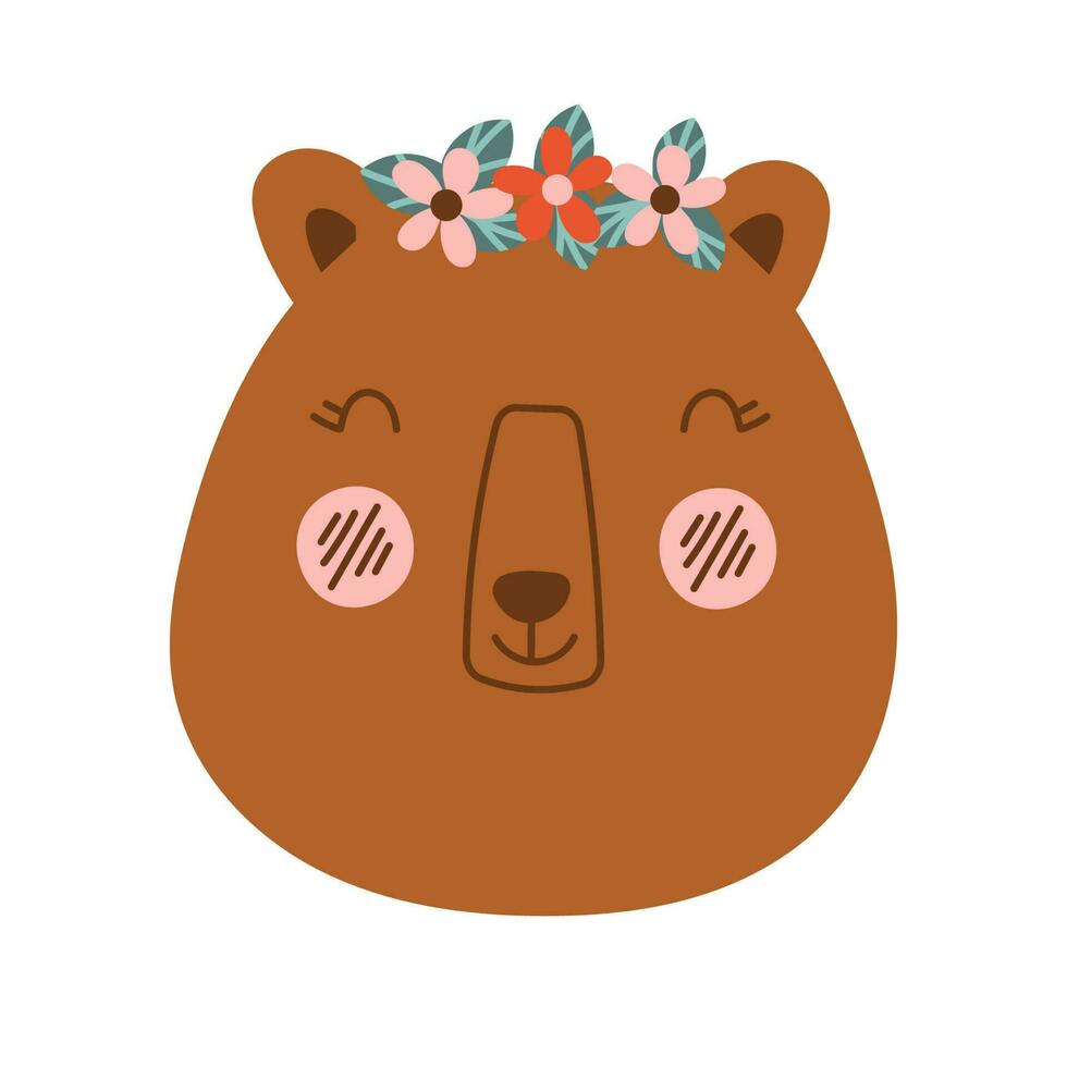 Kawaii Face Bear. Scandinavian face bear. Element for print, postcard and poster. Vector illustration