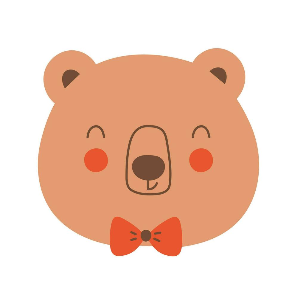 Kawaii Face Bear. Scandinavian face bear. Element for print, postcard and poster. Vector illustration