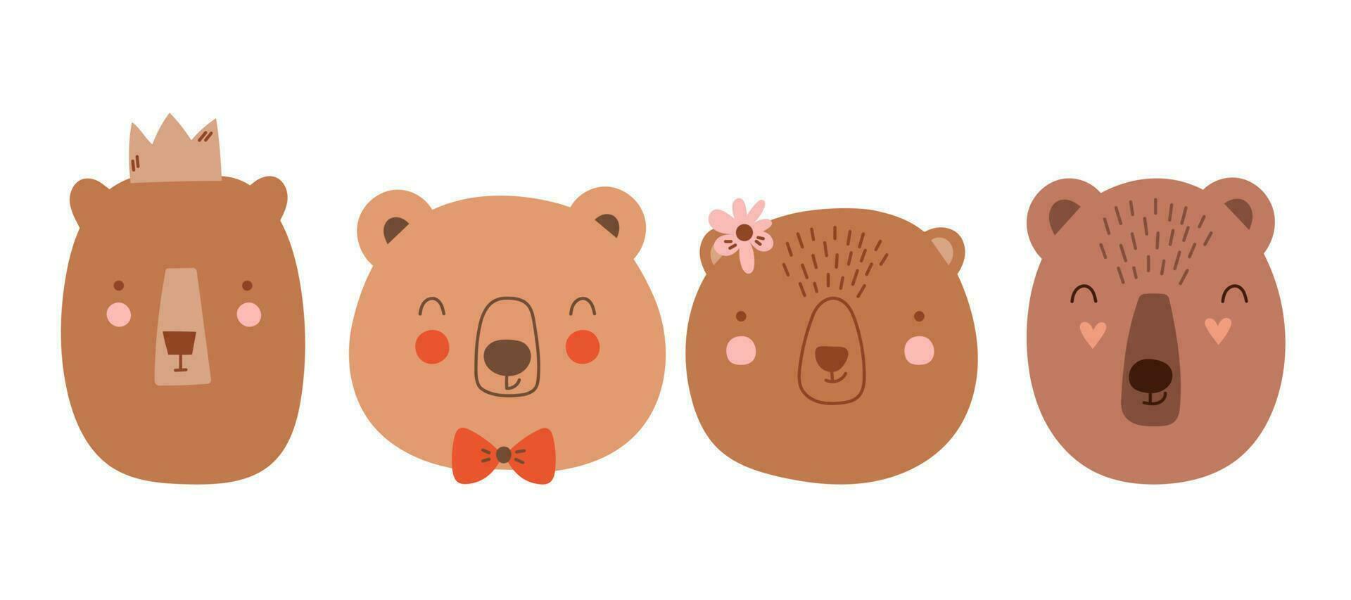 Set Kawaii Bears. Scandinavian face bear. Element for print, postcard and poster. Vector illustration