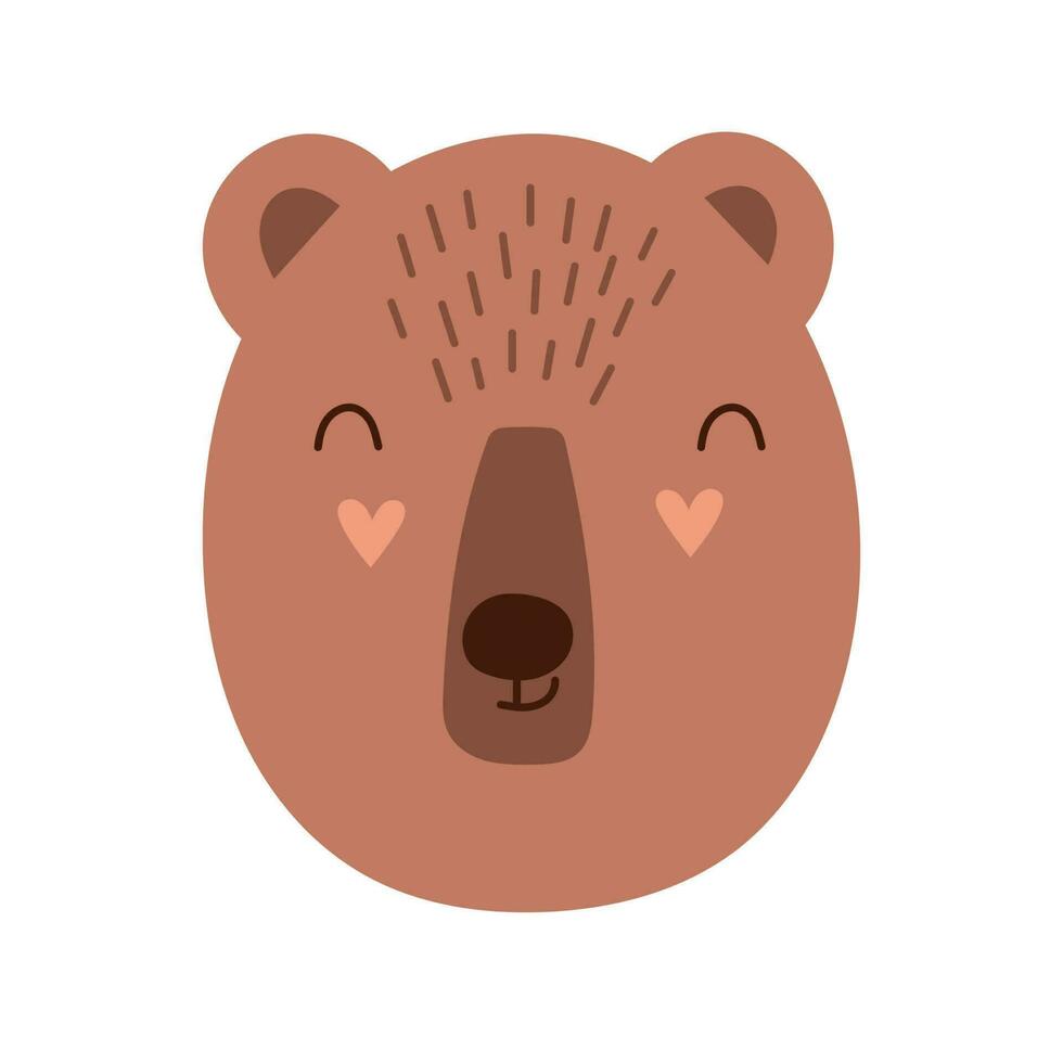 Kawaii Face Bear. Scandinavian face bear. Element for print, postcard and poster. Vector illustration