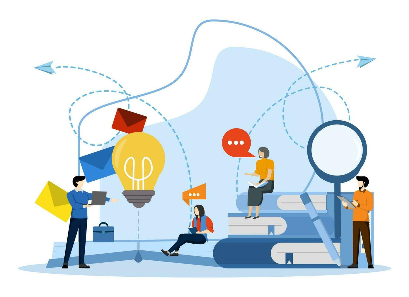 character sitting on a pile of books. concept of online course, distance learning, education, digital library. Electronic learning banner. Online education. Vector illustration on a white background.