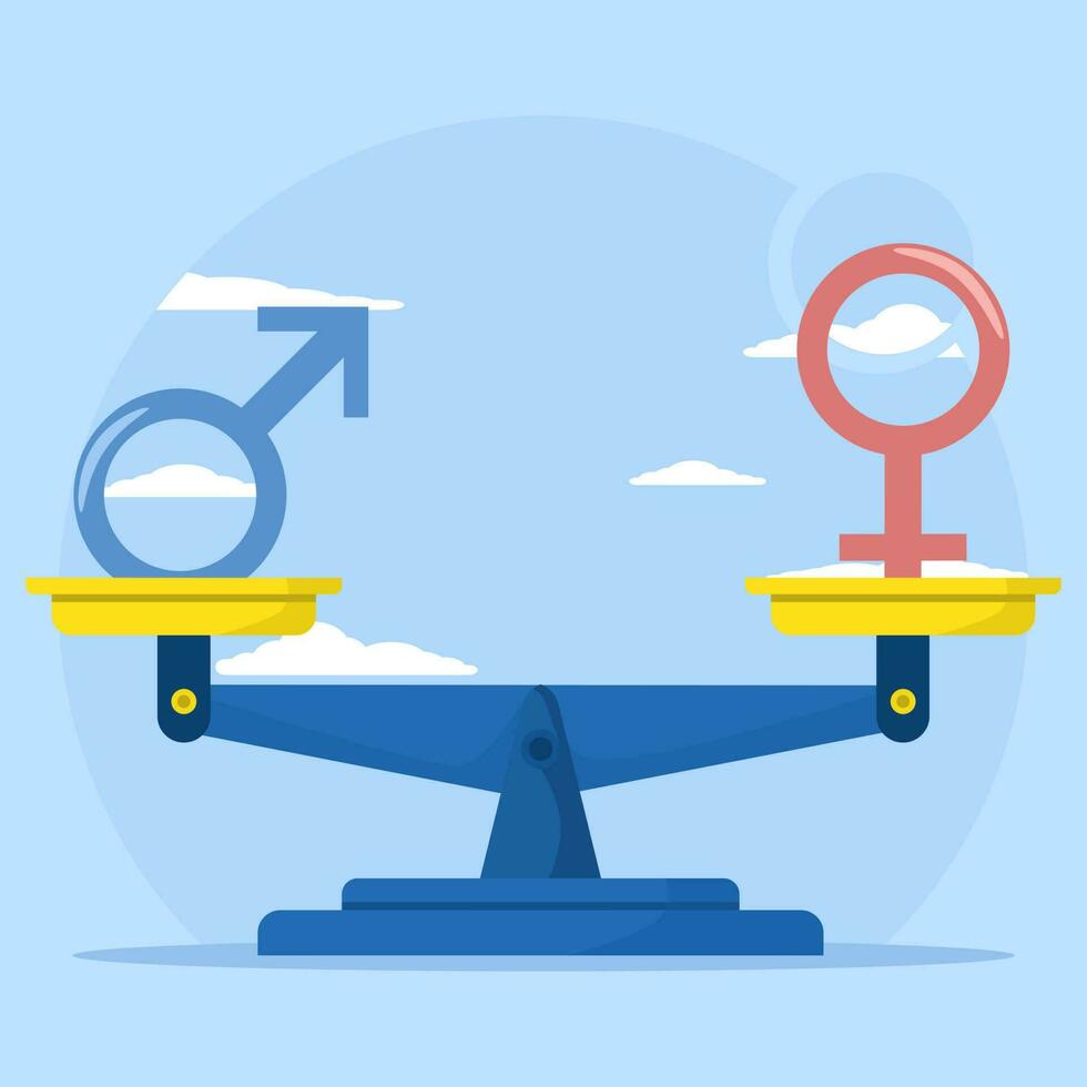 Gender equality concept. Female and male gender sign. Feminism movement for tolerance, rights and equal opportunities as that of men. Vector illustration on a blue background.