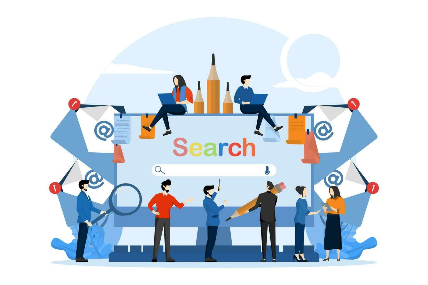 Web Search The business metaphor for search or research, Web search. Flat design business concept. Vector illustration concept for web banners, business presentations, advertising materials