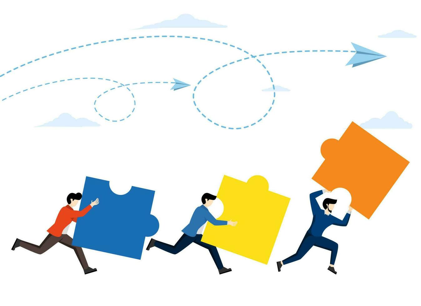 the concept of teamwork in solving problems, jigsaw puzzles are a great element of teamwork and brainstorming ideas. business teamwork together people connecting puzzle elements. vector illustration.