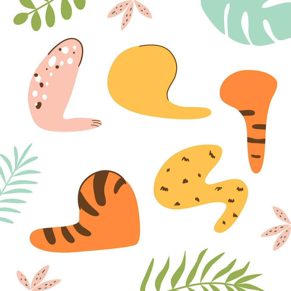 Wild cat paw set stickers. Wild animals paw isolated graphic elements. Hand drawn cartoon colored cat paws vector illustration. Collection of various cute cartoon wild animal foot. Funny fur pet claws