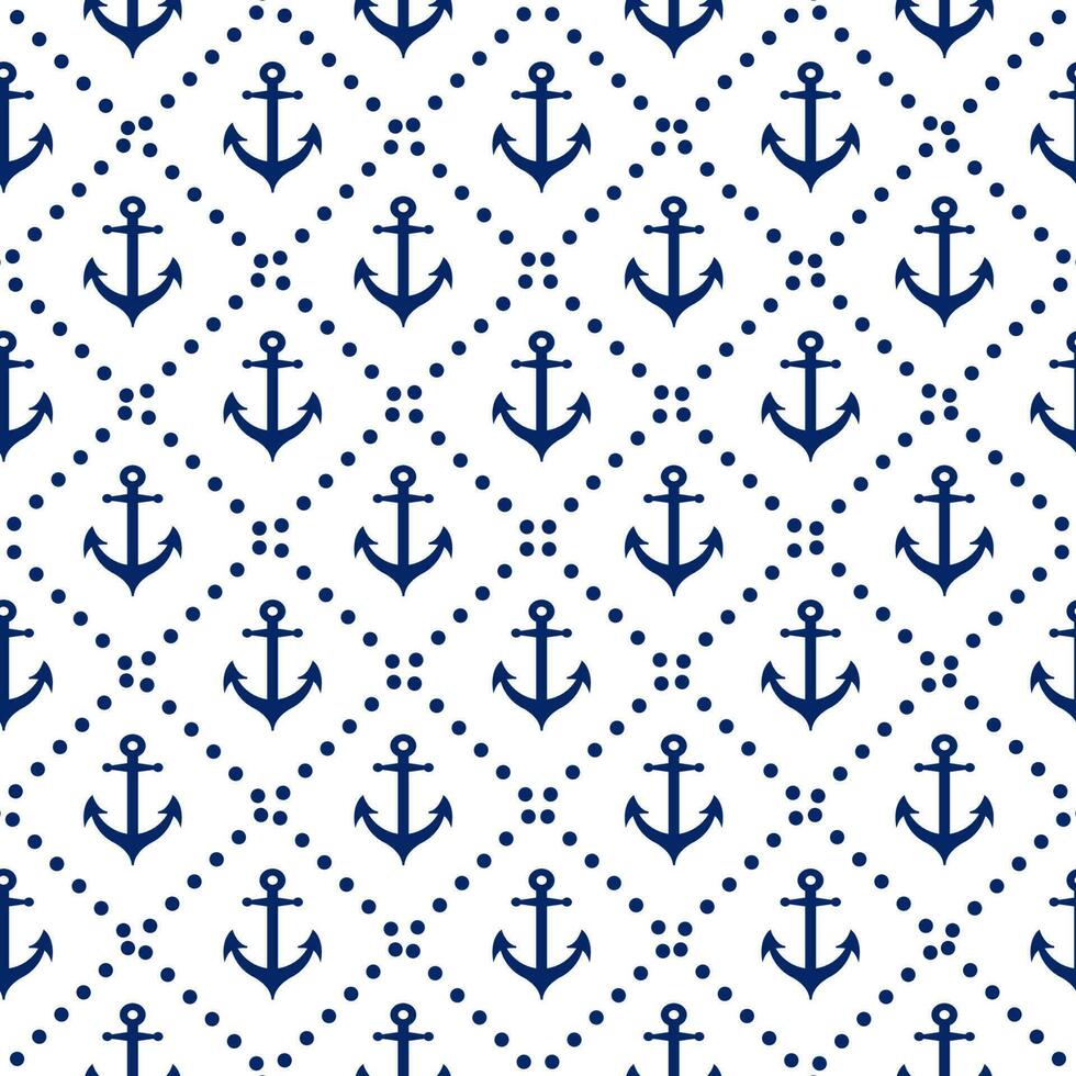 Seamless nautical pattern with diagonal lines anchor in navy colors background. Vector illustration. Endless summer vacation ocean template for wallpaper, web, fabric, textile, package design, wrap
