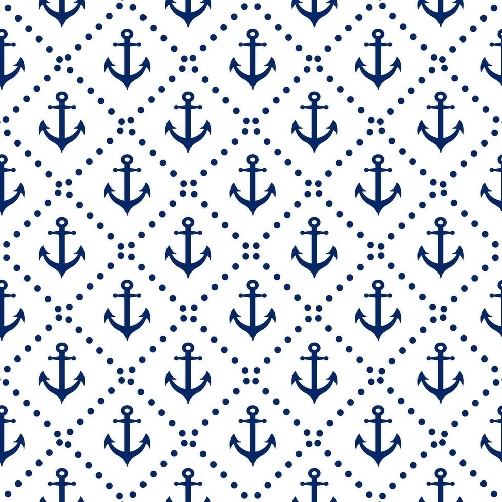 Seamless nautical pattern with diagonal lines anchor in navy colors background. Vector illustration. Endless summer vacation ocean template for wallpaper, web, fabric, textile, package design, wrap