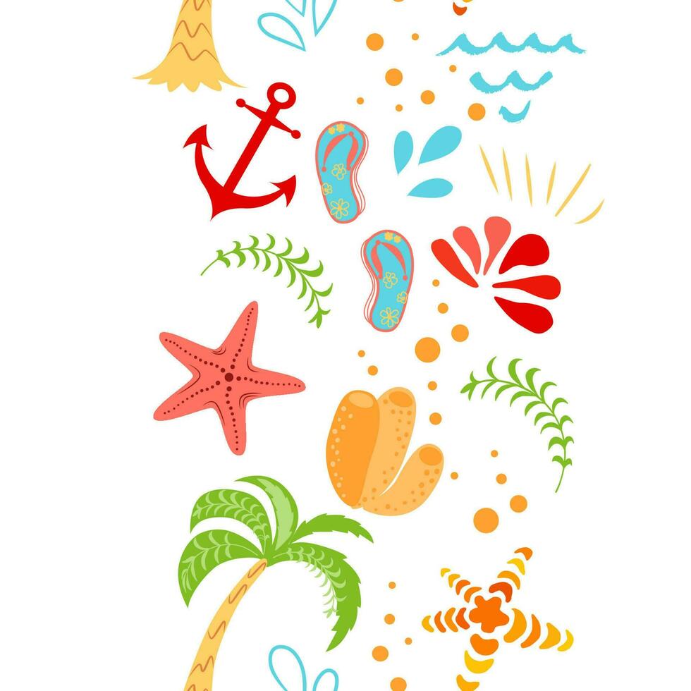 sin costura vector verano vacaciones frontera mano dibujado palma árbol estrella de mar ancla verano colores en blanco antecedentes linda gracioso diseño modelo para fondo de pantalla texturas tela textil paquete diseño envolver paño