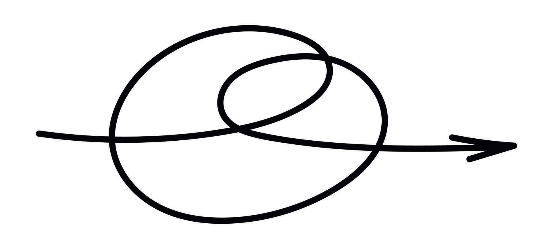 mano dibujado línea espiral flecha. vector aislado ilustración