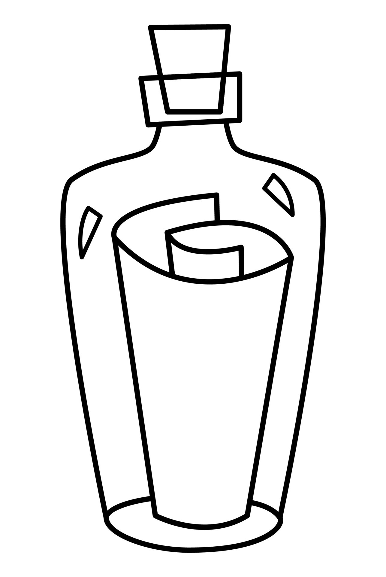 Vector black and white bottle with paper icon. Secret line pirate