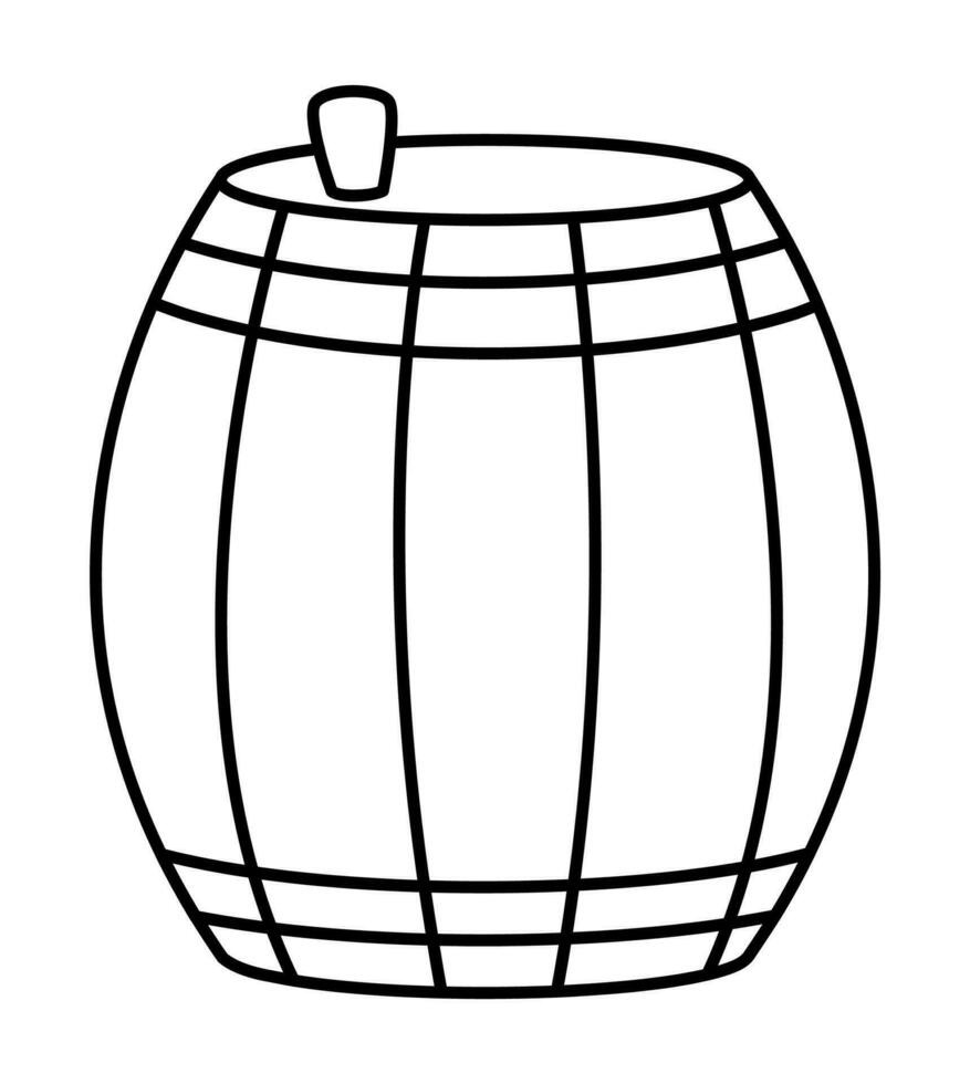 Vector black and white barrel icon. Line cask illustration. Outline pirate keg picture isolated on white background. Marine wooden wine container picture or coloring page