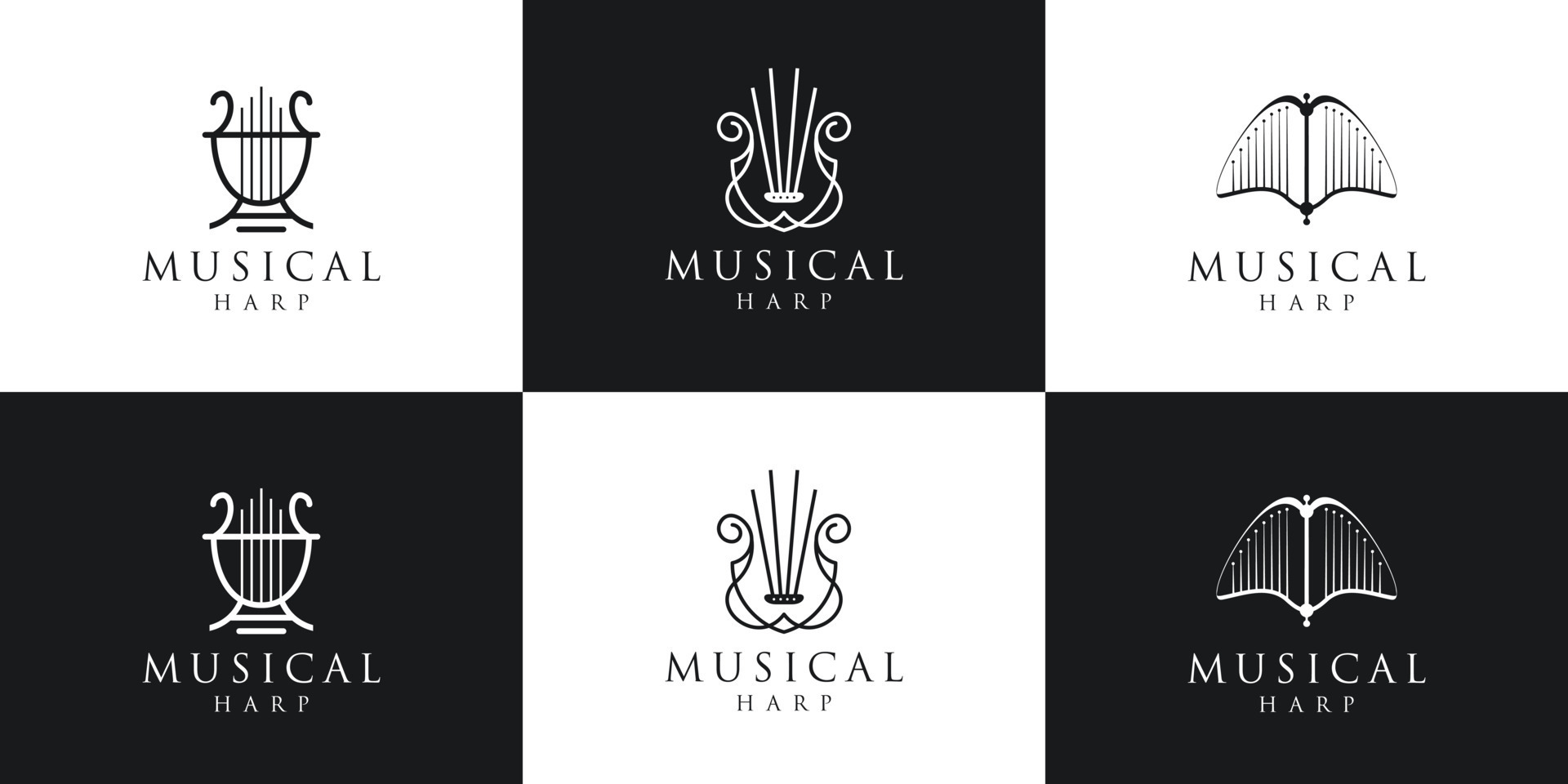 set collection musical harp logo lyre symbol collection.minimalist harp