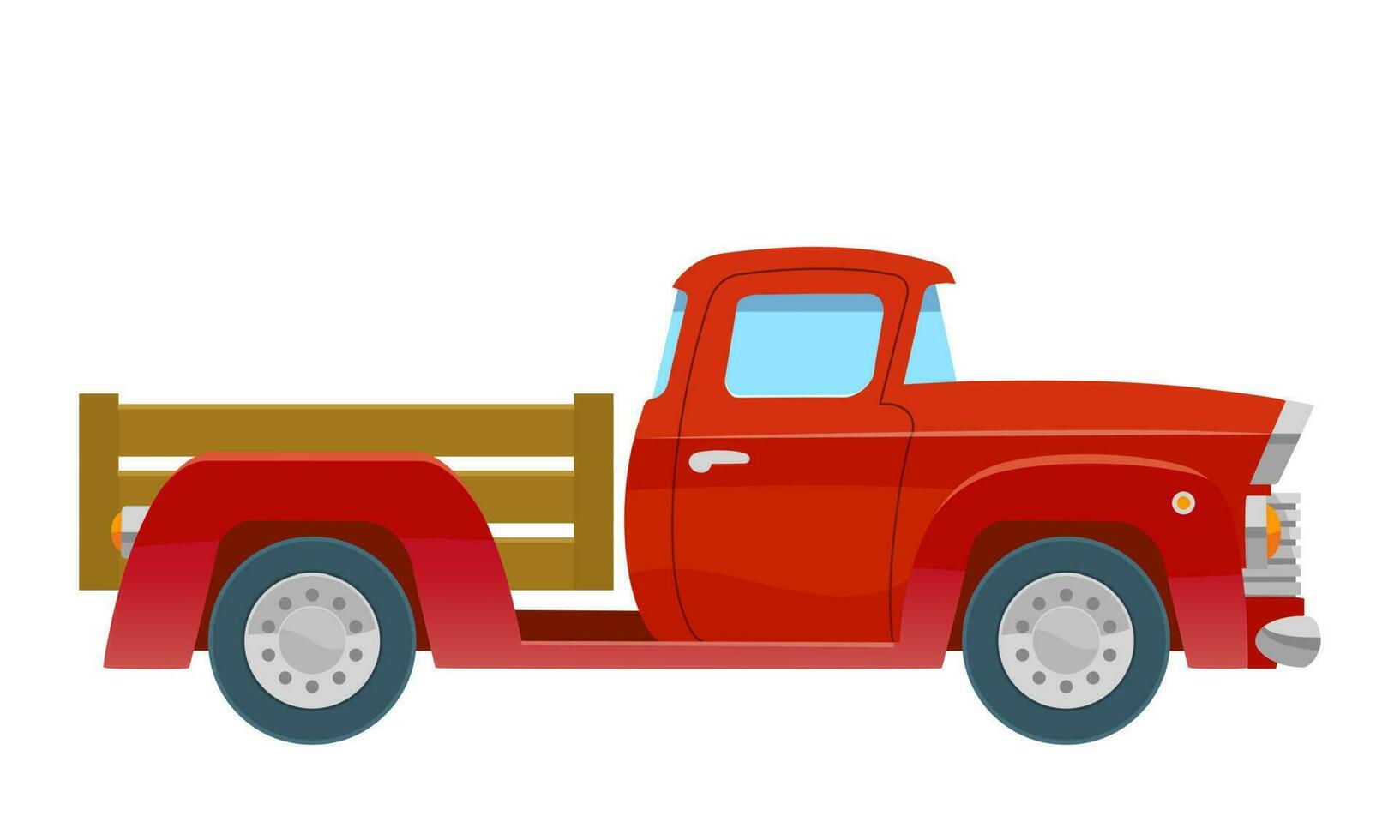 Red truck isolated on white background in cartoon style for print and design. Vector illustration.