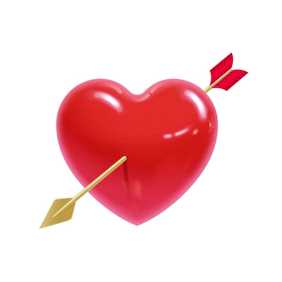 Beautiful heart pierced by an arrow in realistic style for print and design. Vector illustration.