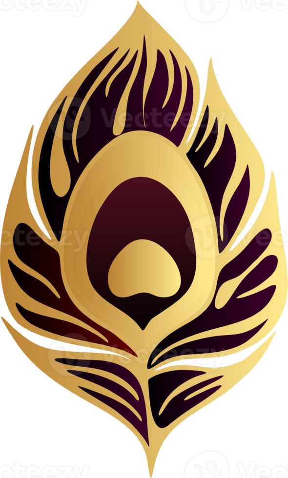 burgundy gold graphic drawing peacock feather no background, isolated element png