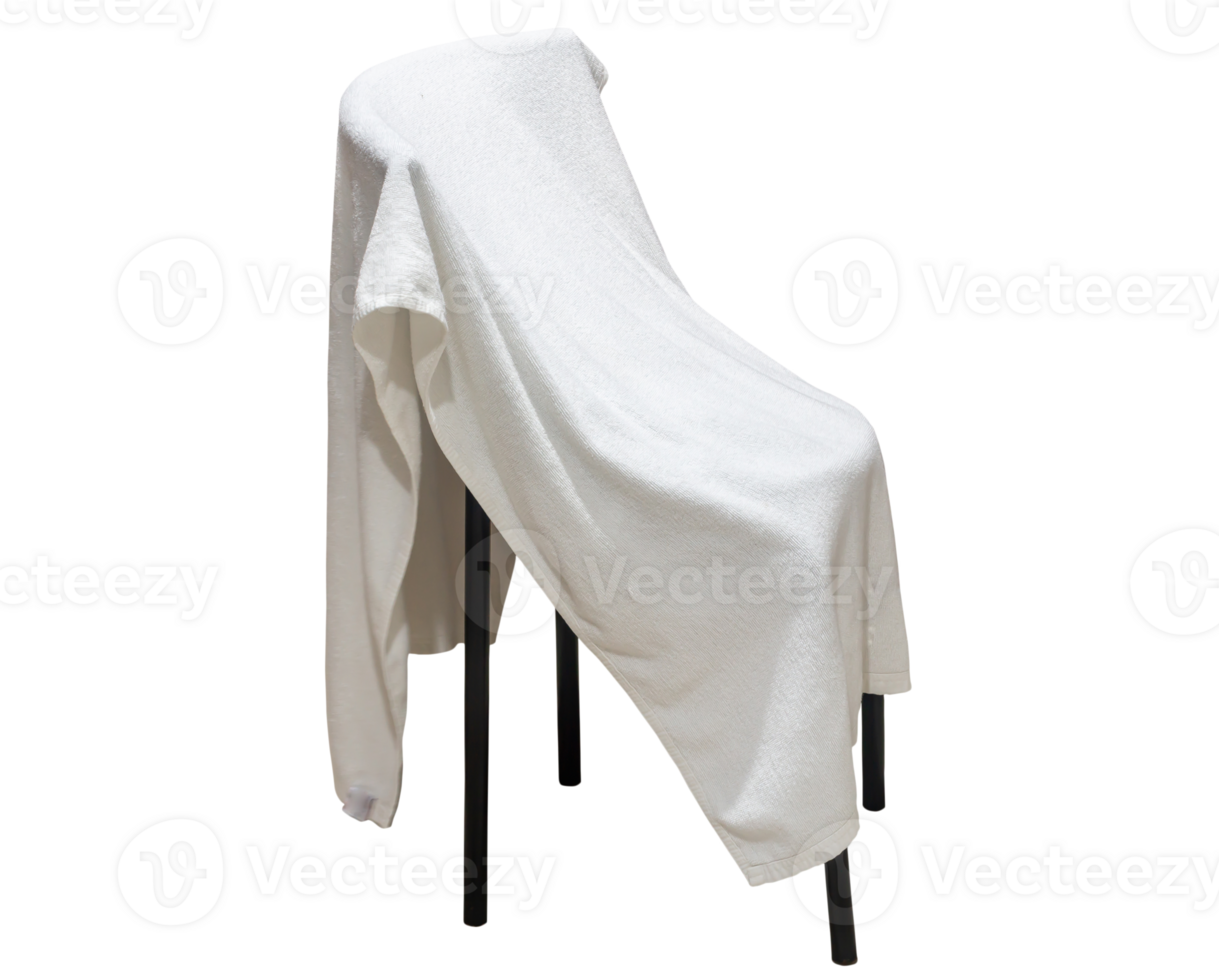 Used white towel laying on chair isolated with clipping path in png file format