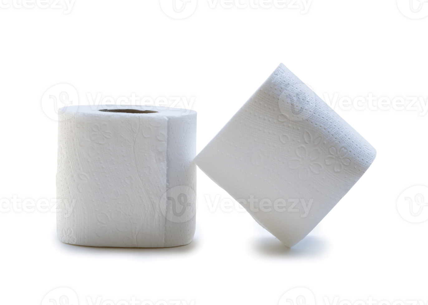 two rolls of white tissue paper or napkin isolated with clipping path in png file format