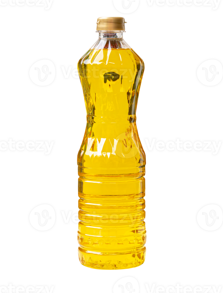 Yellow cooking oil in small plastic bottle isolated with clipping path in png file format