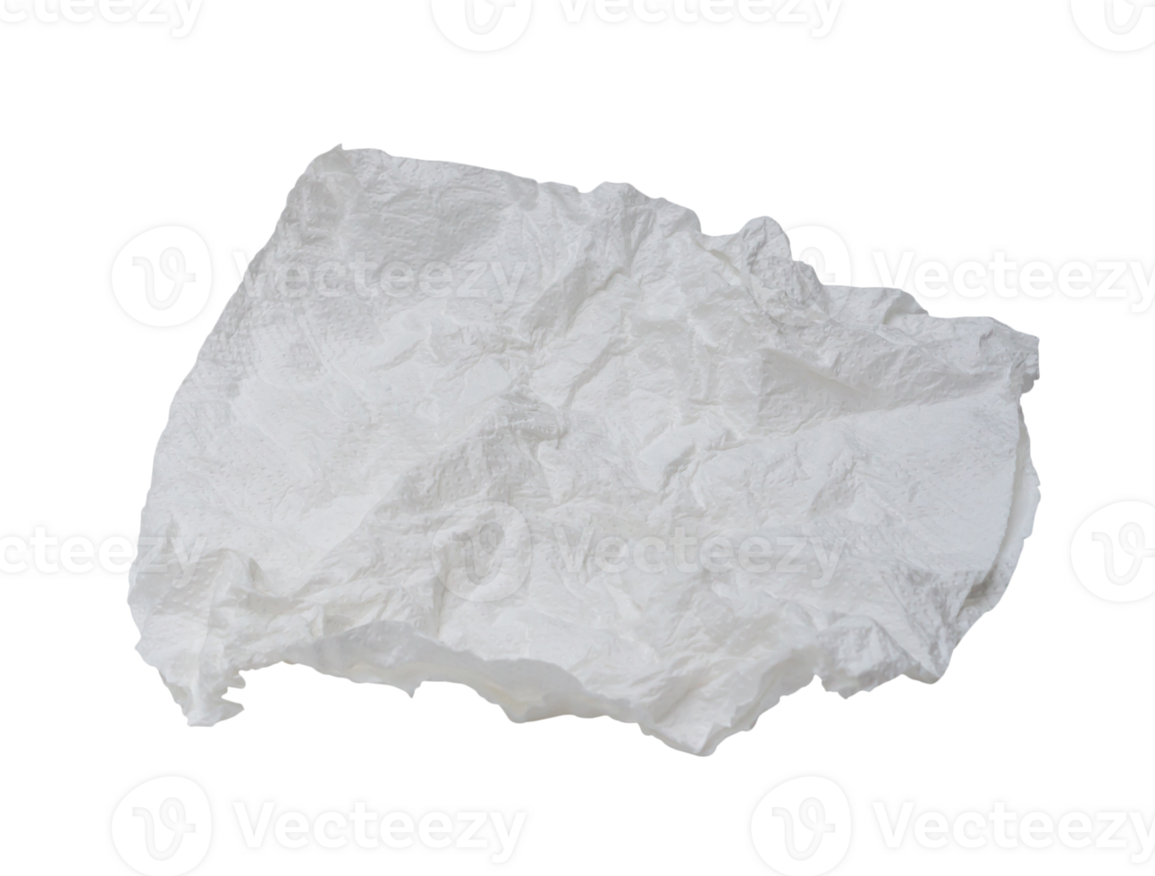 Single screwed or crumpled tissue paper or napkin in strange shape after use in toilet or restroom isolated with clipping path in png file format