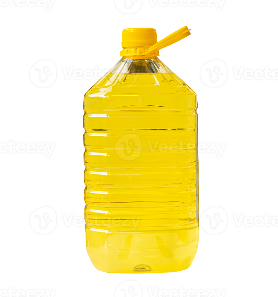 giallo cucinando olio nel grande plastica bottiglia isolato con ritaglio sentiero nel png file formato