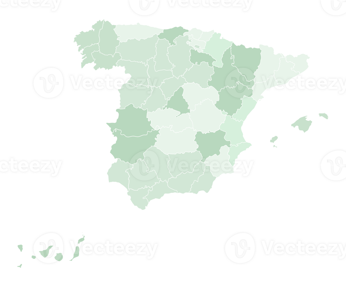 Espanha mapa em a verde cor do regiões e administrativo mapa png