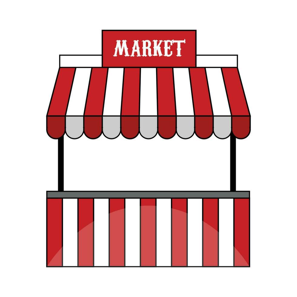 local market red and white color vector flat simple