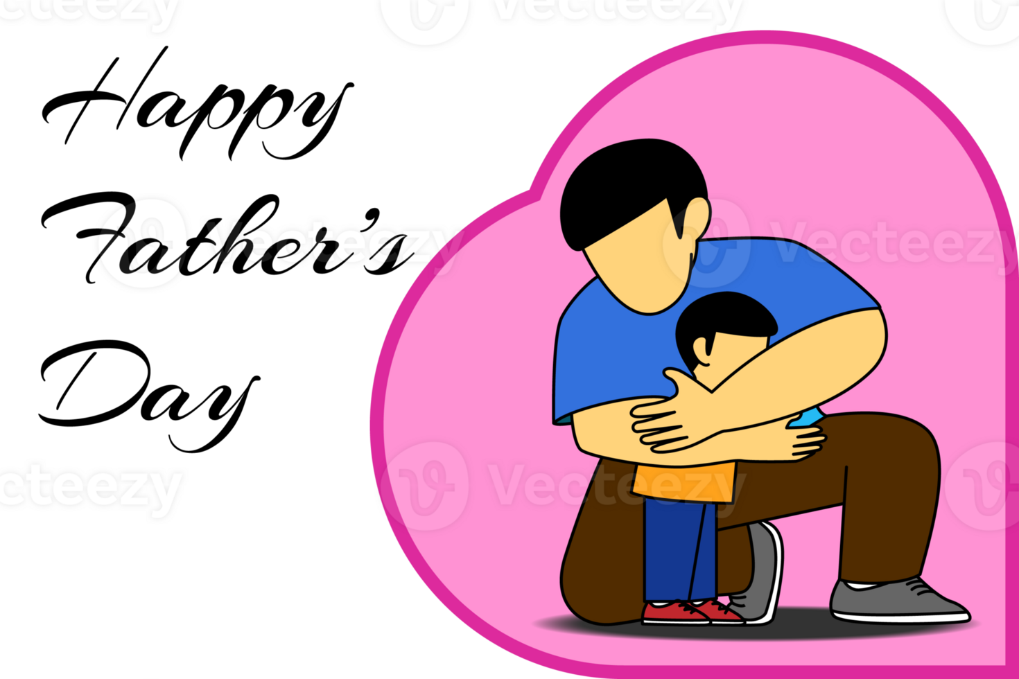 dad hug son for father day. Illustration family love together. Character flat design transparent background.. png