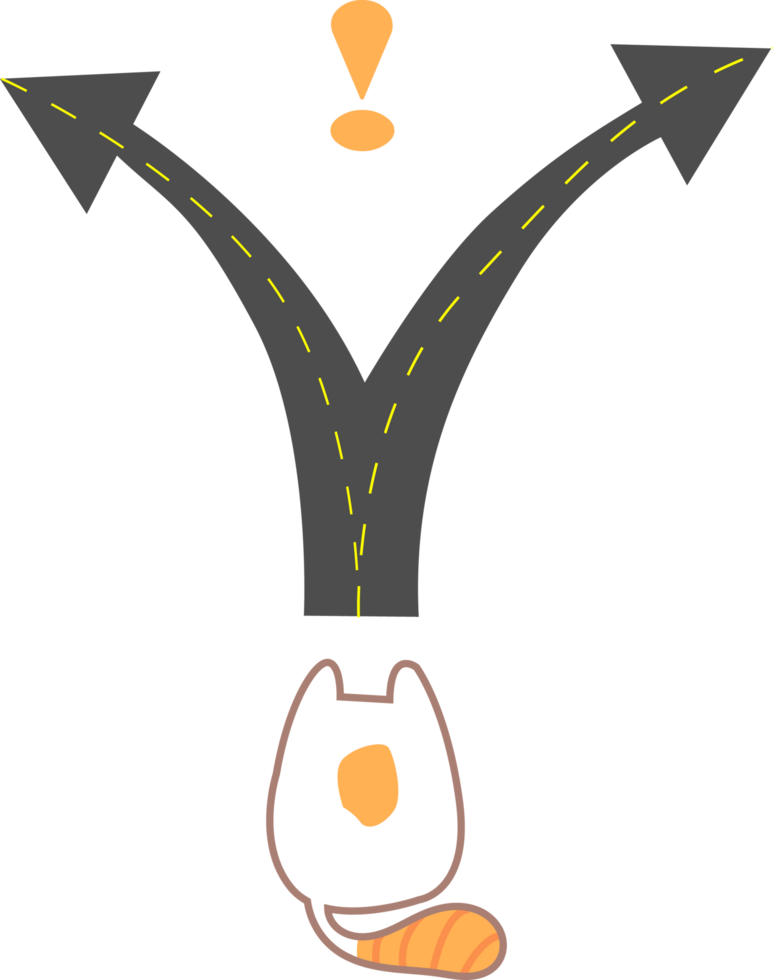 The cat confused about two direction. Two way street with direction business png