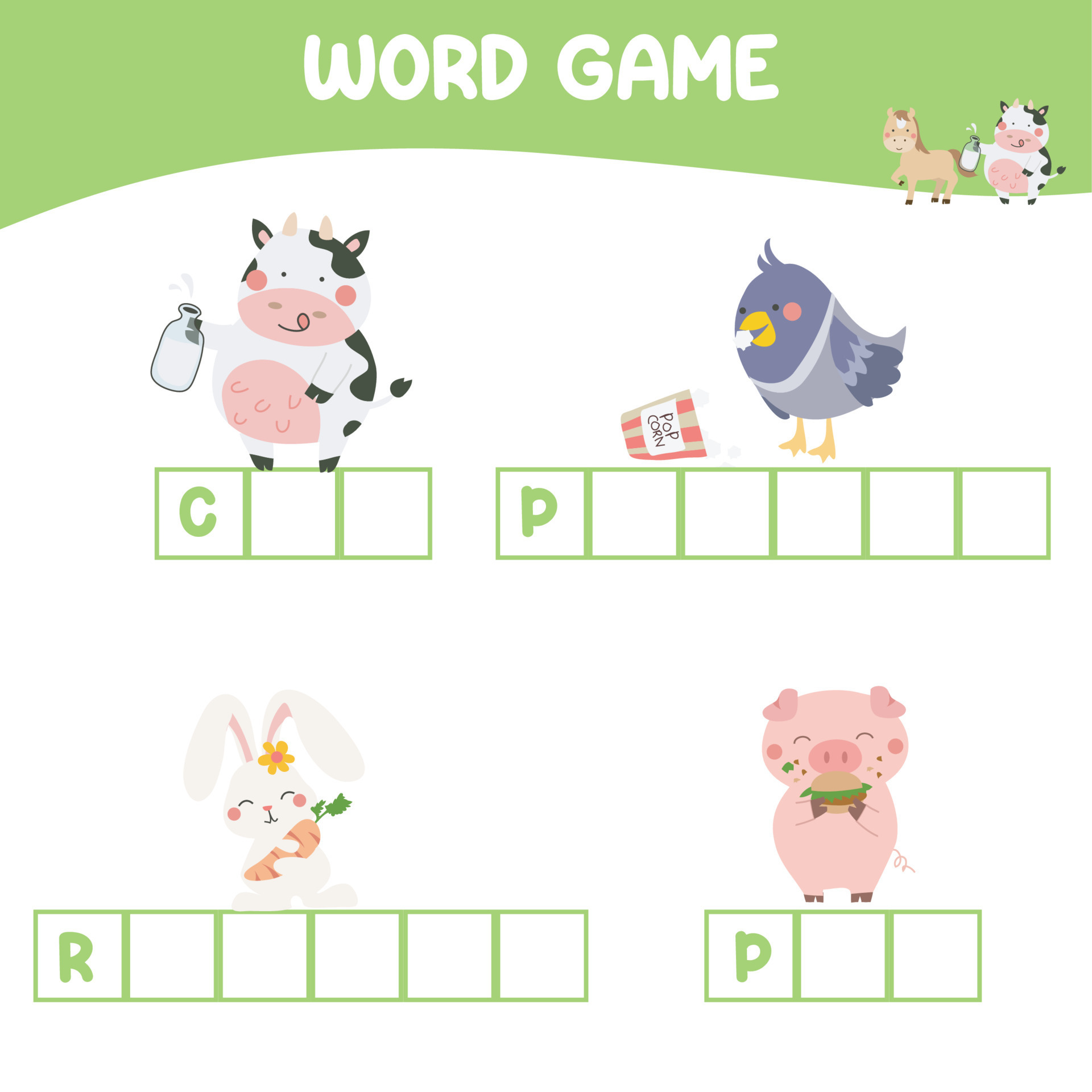 Word game worksheet Complete animals name worksheet Educational Word game worksheet Complete animals name worksheet Educational