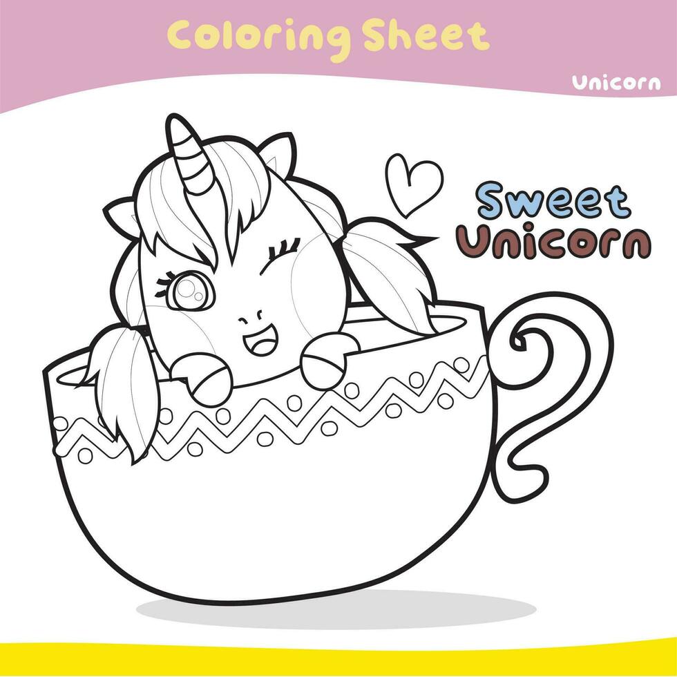 Educational printable coloring worksheet. Cute unicorn illustration. Printable coloring page. Vector illustrations.