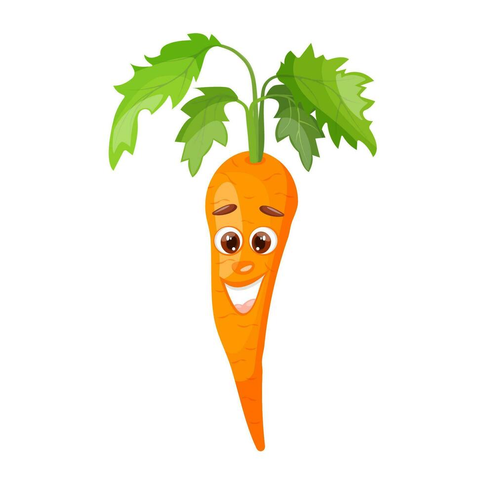 Carrot in cartoon style on a transparent background. Vegan food vector vegetable icon in trendy cartoon style. Healthy food concept.