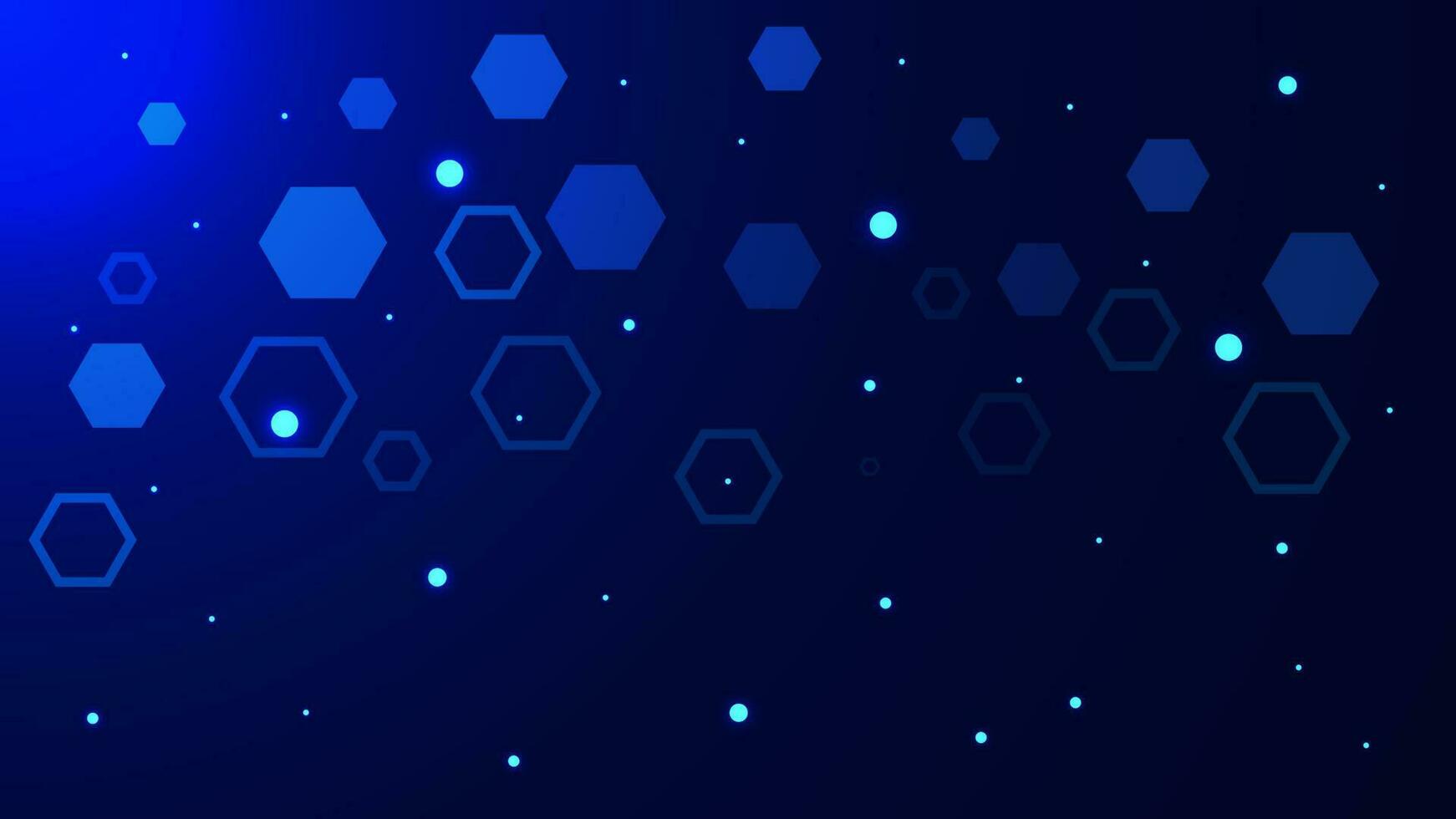 Abstract futuristic network business with hexagonal shapes and glowing particle on dark blue background. Vector illustration.