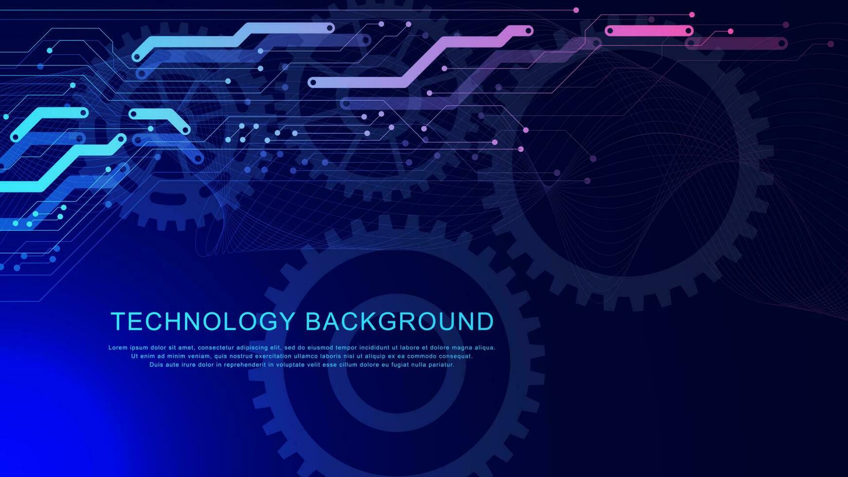 Electronic circuit board with gear wheel for digital engineering concept. Abstract futuristic technology innovation background design. Vector illustration.