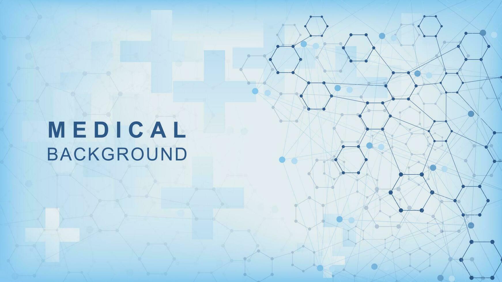Modern abstract molecular structure for medical, chemistry and science concept background with cross shape. Vector illustration.