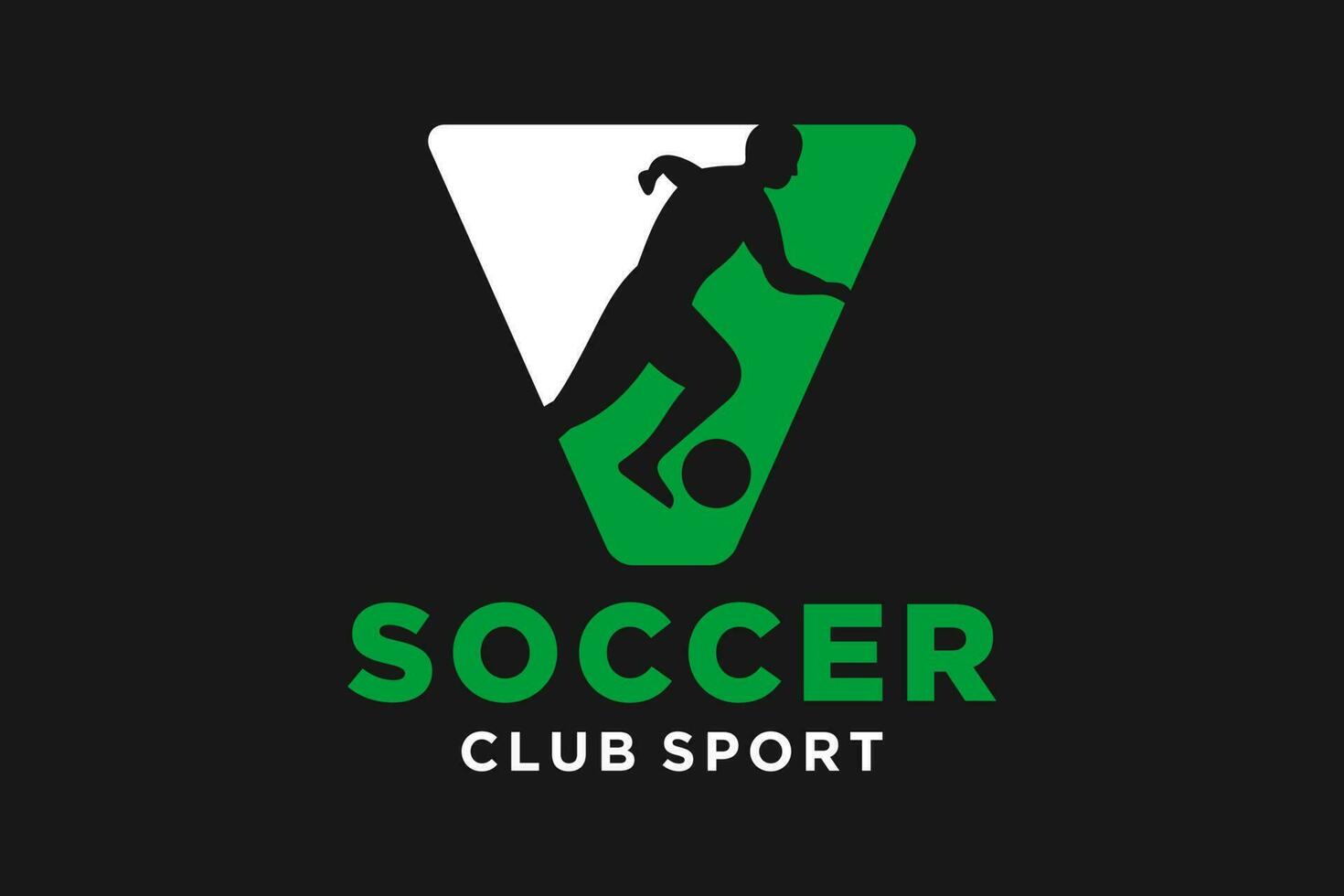 Vector initials letter V with soccer creative geometric modern logo design.