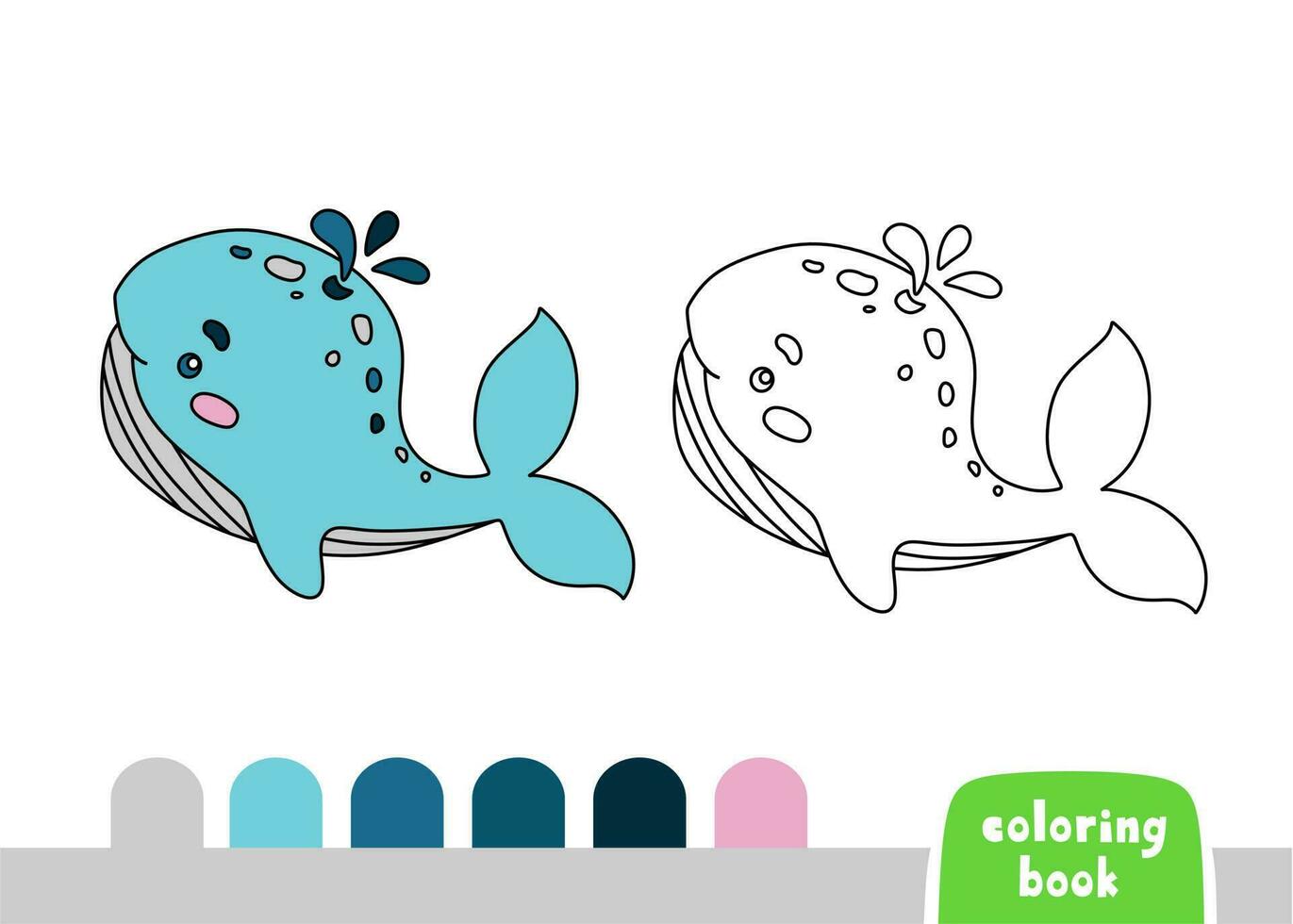 Cute Whale Coloring Book for Kids Page for Books, Magazines, Doodle Vector Illustration Template