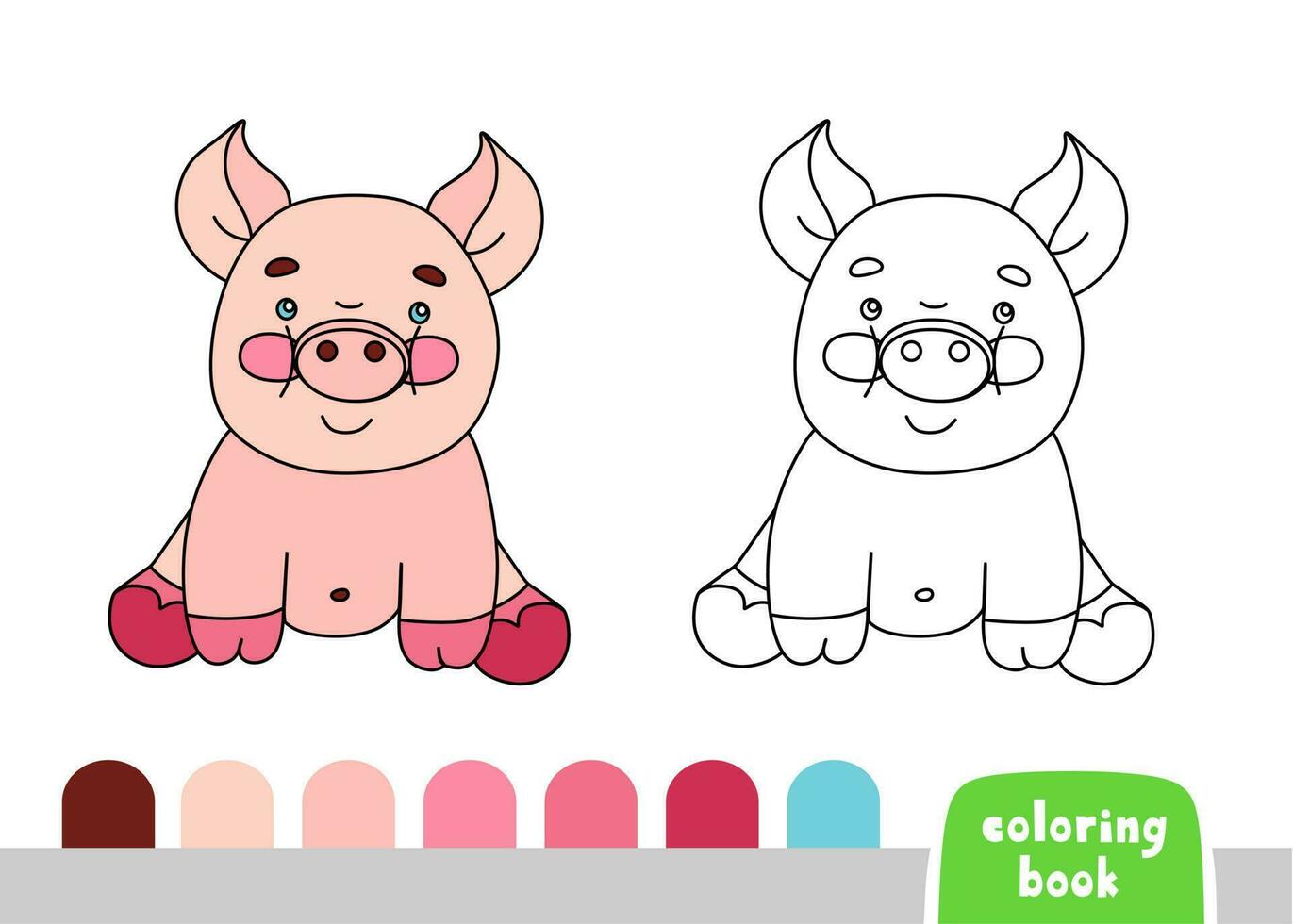 Cute Pig Coloring Book for Kids Page for Books, Magazines, Vector Illustration Doodle Template