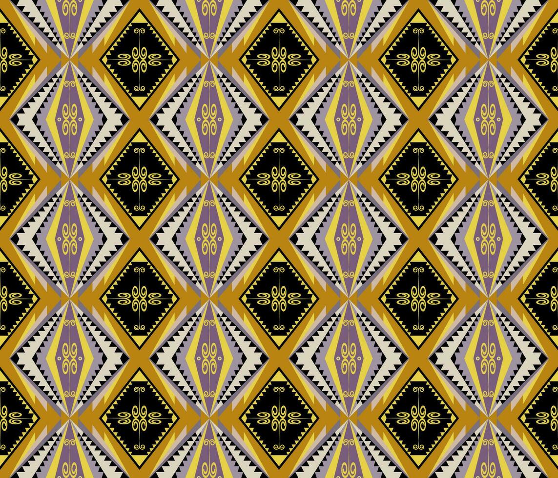 Ethnic folk geometric seamless pattern in yellow and black in vector illustration design for fabric, mat, carpet, scarf, wrapping paper, tile and more