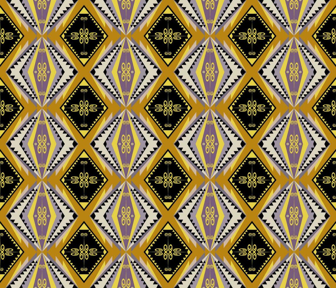 Ethnic folk geometric seamless pattern in yellow and black in vector illustration design for fabric, mat, carpet, scarf, wrapping paper, tile and more