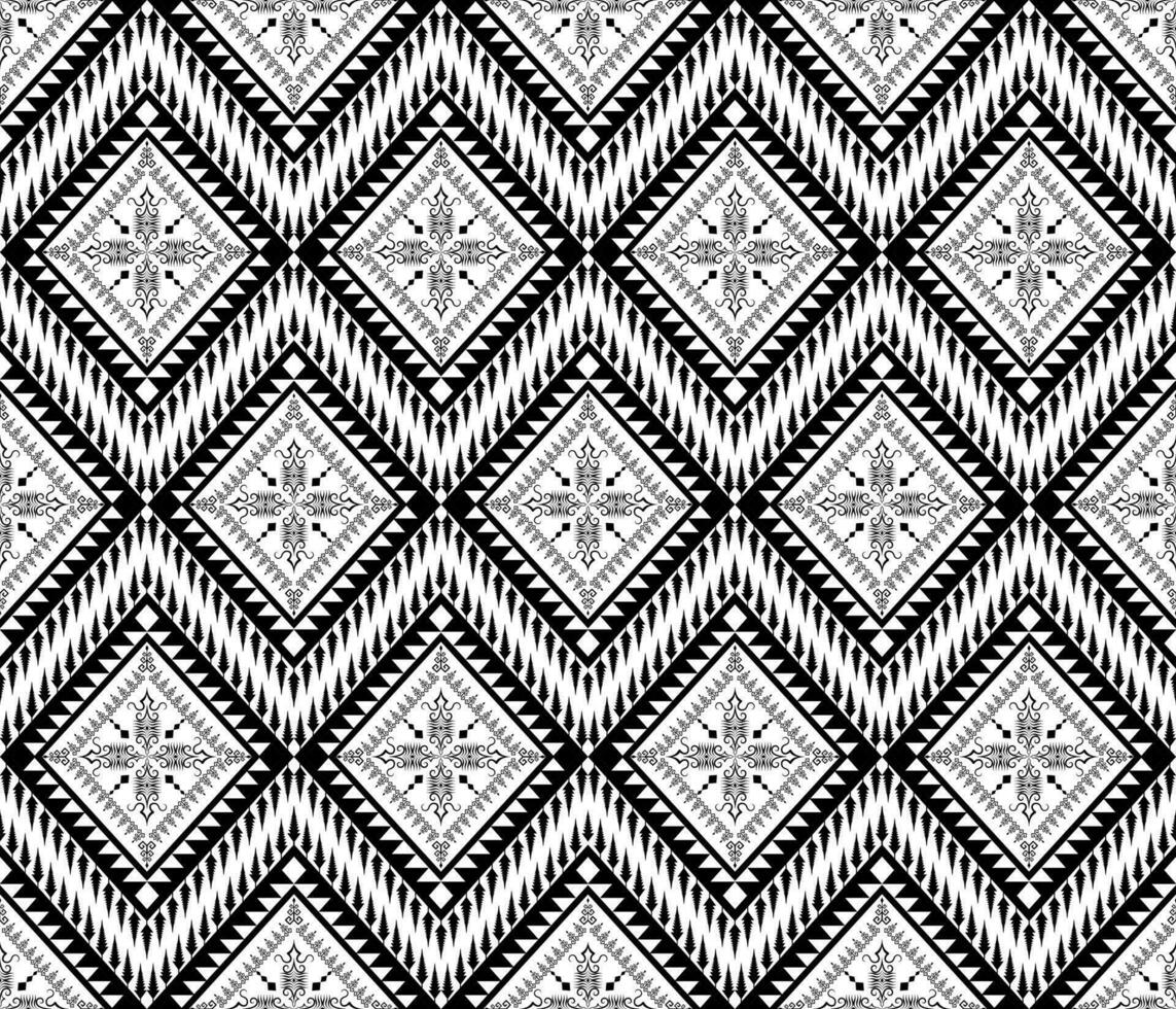 Ethnic folk geometric seamless pattern in black and white in vector illustration design for fabric, mat, carpet, scarf, wrapping paper, tile and more
