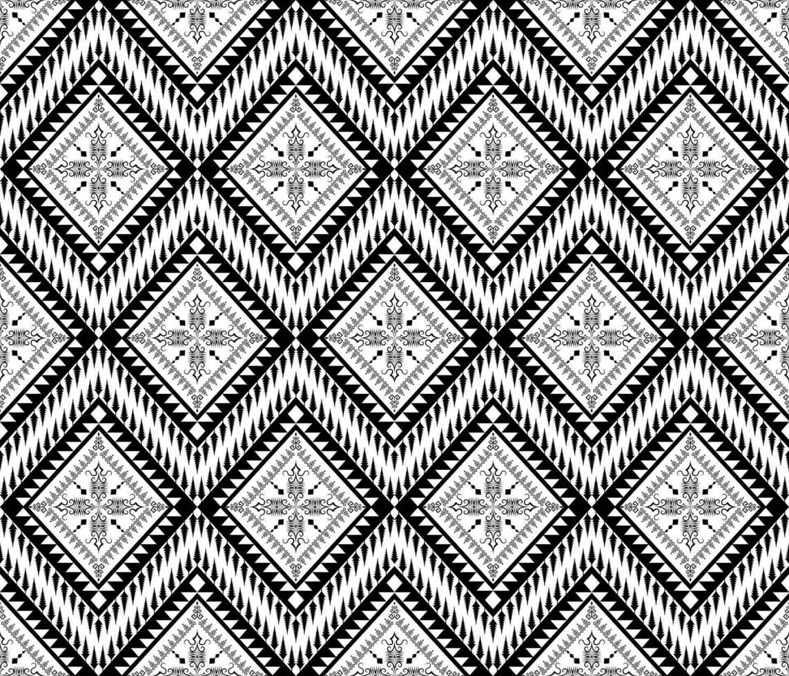 Ethnic folk geometric seamless pattern in black and white in vector illustration design for fabric, mat, carpet, scarf, wrapping paper, tile and more